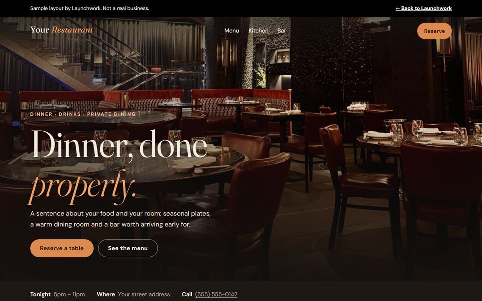 Sample restaurant site on a desktop screen